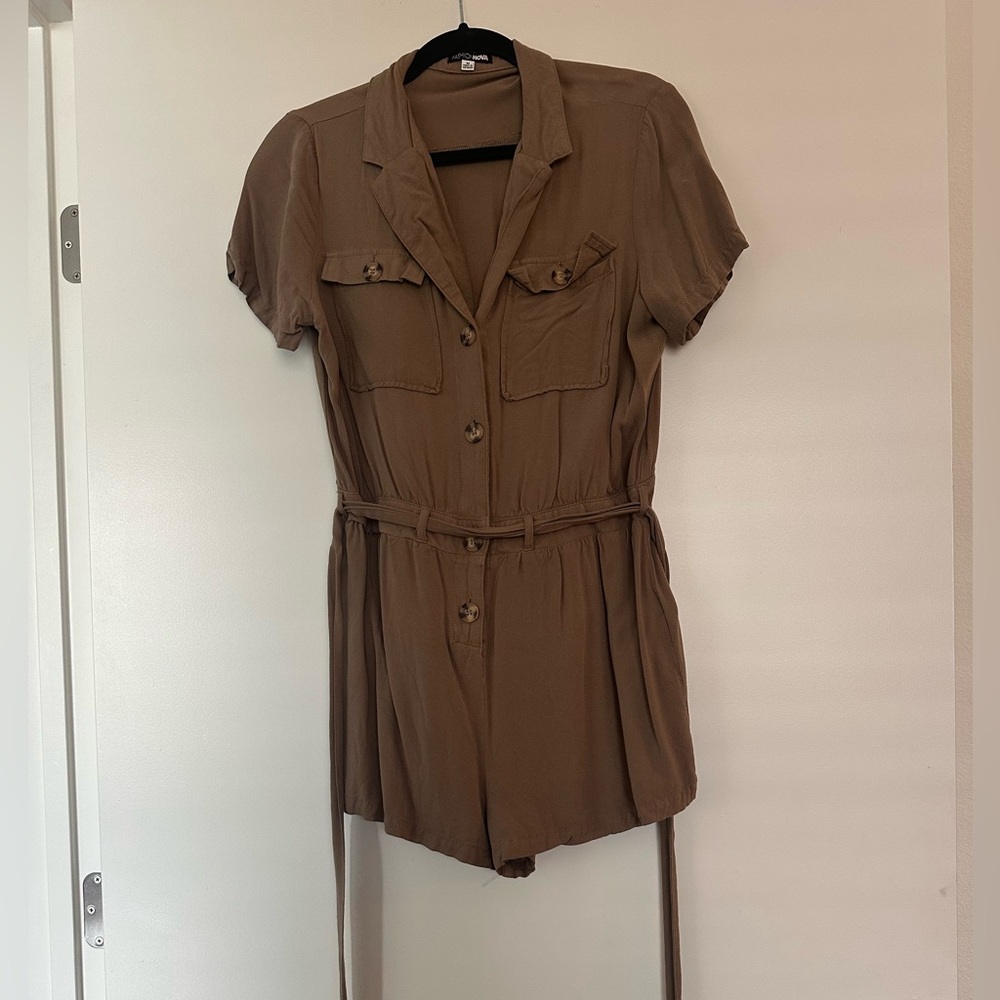 Fashion Nova Tan Button-Up Romper